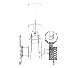 Gears and crankshaft on a white