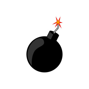 Round bomb with fire isolated on white background. Explosion. Danger weapon. Vector cartoon design
