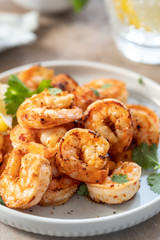 Spicy garlic chilli Prawns Shrimps with lemon and cilantro