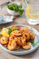 Spicy garlic chilli Prawns Shrimps with lemon and cilantro