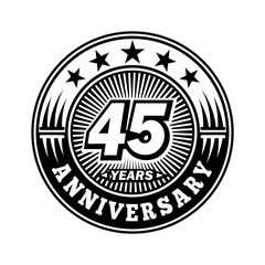 45 years anniversary. Anniversary logo design. Vector and illustration.