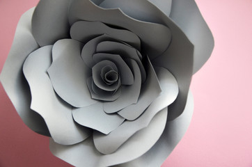 Colourful handmade paper flowers on pink background. Vintage paper flowers. Ultra Violet, Grey, flowers paper background pattern lovely style. Rose made from paper. Happy womans day. 8 march