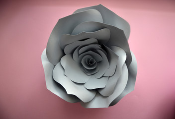 Colourful handmade paper flowers on pink background. Vintage paper flowers. Ultra Violet, Grey, flowers paper background pattern lovely style. Rose made from paper. Happy womans day. 8 march