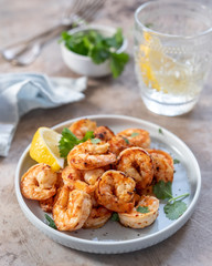 Spicy garlic chilli Prawns Shrimps with lemon and cilantro