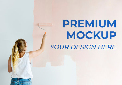 Woman Painting Wall Mockup
