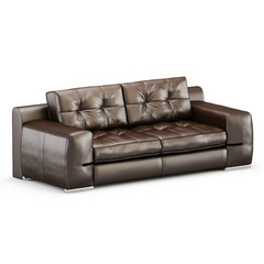 Leather two-seater sofa on a white background 3d rendering