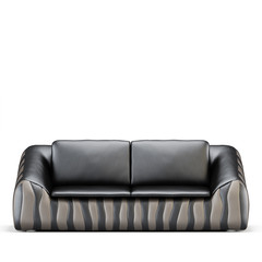 Leather two-seater sofa on a white background front view 3d rendering