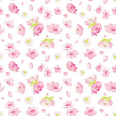 Vector seamless pattern, blooming abstract creamy pink flowers on white background. Use in textiles, interior, wrapping paper and other design.
