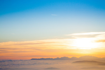Mountain silhouette at sundown