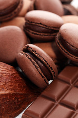 Sweet and colourful french macaroons or macaron with chocolate.