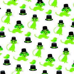 Saint Patricks Day cats dogs birds pattern