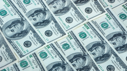 Background with money american hundred dollar bills close up