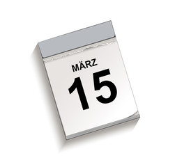 Kalender März 15, Abreißkalender mit Datum, Vektor Illustration isoliert auf weißem Hintergrund