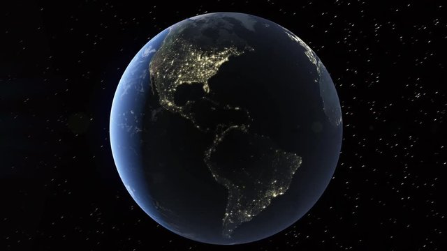 Realistic 3d animated earth showing the borders of the country Finland and the capital Helsinki in 4K resolution at nighttime