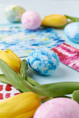 Obraz na płótnie Canvas easter theme. eggs and flowers
