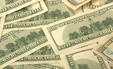 Background with money american hundred dollar bills close up