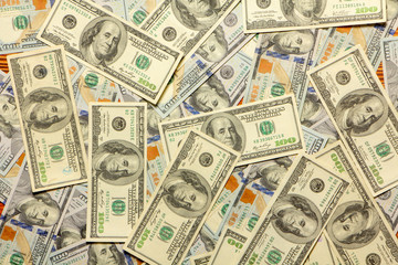 Background with money american hundred dollar bills close up