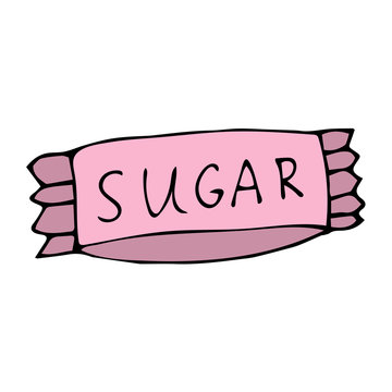 Cartoon doodle linear sugar, bag isolated on white background. Vector  illustration. Stock Vector | Adobe Stock
