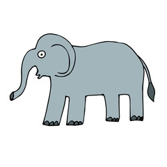 Cartoon doodle elephant isolated on white background. Vector illustration.  