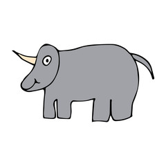 Cartoon doodle linear rhinoceros isolated on white background. Vector illustration.