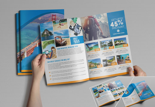 Bifold Brochure Layout with Abstract Elements