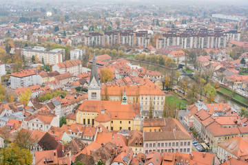 Aerial view of the Ljubliana cityscape