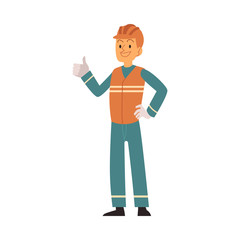 Garbage man in orange and blue workwear sorts and collects rubbish.