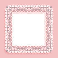 Square frame with paper lace. Lacy pink with white background.