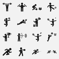 Set of sport games and gym elements flat vector icon.