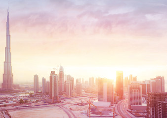 Naklejka na ściany i meble Beautiful sunset over Dubai city