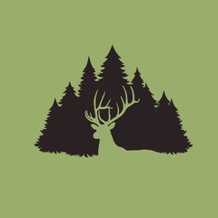 Silhouette of a deer and forest
