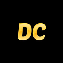 Initial letters DC with logo design inspiration gold metallic texture, trendy, 3d glossy texture, overlapping, based alphabet logo for media company identity, isolated on black background.