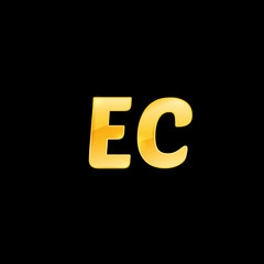 Initial letters EC with logo design inspiration gold metallic texture, trendy, 3d glossy texture, overlapping, based alphabet logo for media company identity, isolated on black background.