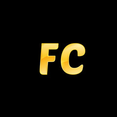 Initial letters FC with logo design inspiration gold metallic texture, trendy, 3d glossy texture, overlapping, based alphabet logo for media company identity, isolated on black background.