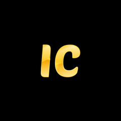 Initial letters IC with logo design inspiration gold metallic texture, trendy, 3d glossy texture, overlapping, based alphabet logo for media company identity, isolated on black background.