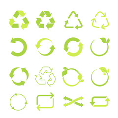 Recycled eco vector icon set, cycle and triangle arrows in a flat style.