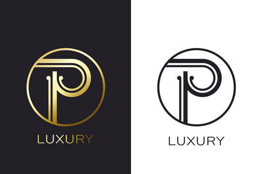 Logo P Monogram gold letter seal, mockup elegant business card. Vector Illustration