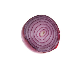 Red onion isolated on white. Cut in half. Clipping way. Clipping path.