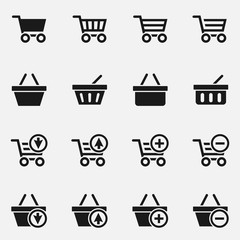 Set of shopping cart and basket vector icons.