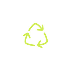 Recycling green triangle eco line icon with arrows in a flat style.
