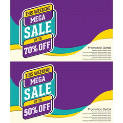 Mega Sale Discount Up To 50% Banner Template. Flat Outline Design Vector Illustration.