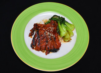 char siu pork chops with bok choi