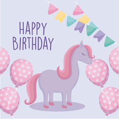 happy birthday card with cute unicorn