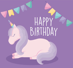 happy birthday card with cute unicorn