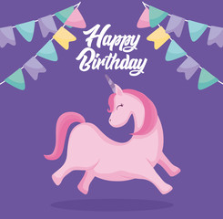 happy birthday card with cute unicorn