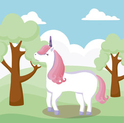 cute unicorn animal with landscape