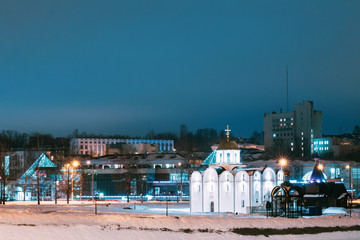 Vitebsk, Belarus. Winter View Of Church Of Annunciation And Wooden Church Of St. Alexander Nevsky...