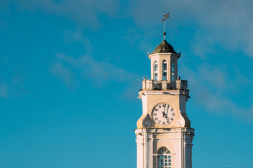 Vitebsk, Belarus. Close Up Of Old Town Hall. Famous Landmark In Sunny Day