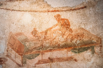 Pompeii, Italy. Fresco Sex Scene On Wall Of Lupanar Of Pompeii