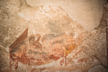 Pompeii, Italy. Fresco Sex Scene On Wall Of Lupanar Of Pompeii